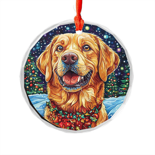 Beautiful Angus Labrador Retriever Dog Dog Christmas Night Design 1 Glass Ornament