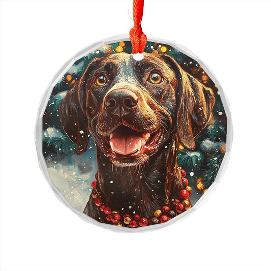 Beautiful Angus German Shorthaired Pointer Dog Christmas Night Design 3 Glass Ornament
