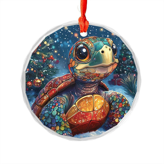 Beautiful Angus Turtle Christmas Night Design 2 Glass Ornament