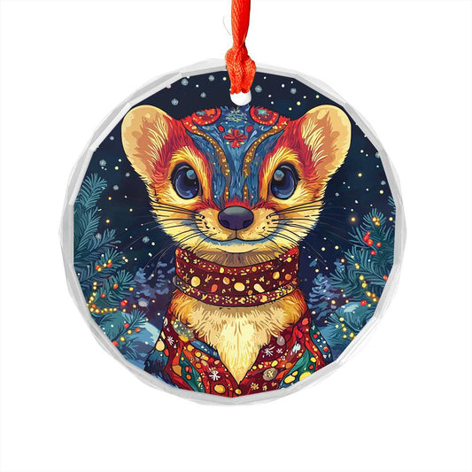 Beautiful Angus Weasel Christmas Night Design 1 Glass Ornament