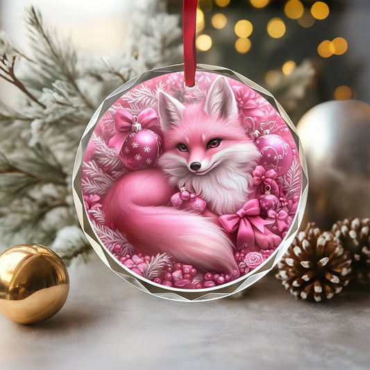 Fox Pink Christmas Design 4 Glass Ornament