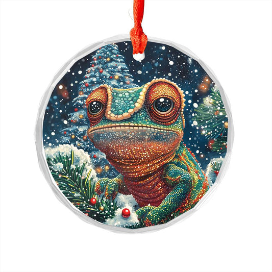 Beautiful Angus Chameleon Christmas Night Design 2 Glass Ornament