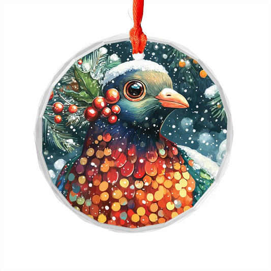Beautiful Pigeon Christmas Night Design 1 Glass Ornament