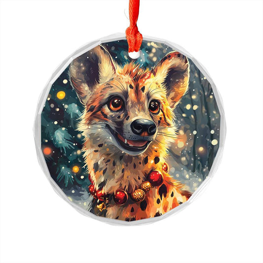 Beautiful Hyena Christmas Night Design 2 Glass Ornament