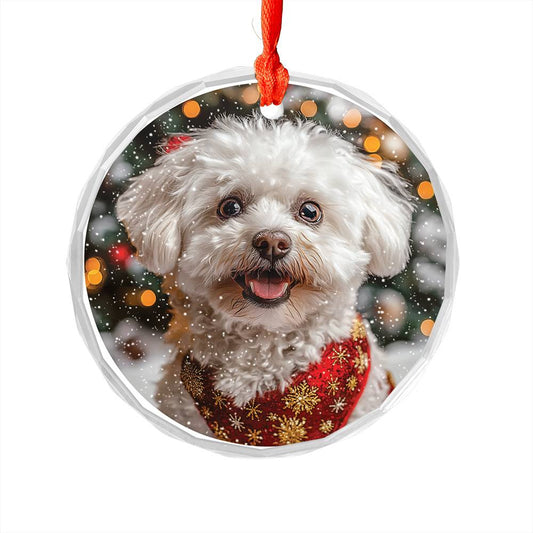 Beautiful Bichon Frise Dog Christmas Night Design 4 Glass Ornament