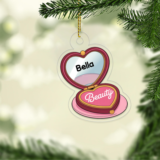 Personalized Beauty Locket Makeup Compact Ornament, Christmas Decor, Beauty Ornaments, Makeup Artist Ornament, Teen Girl Christmas