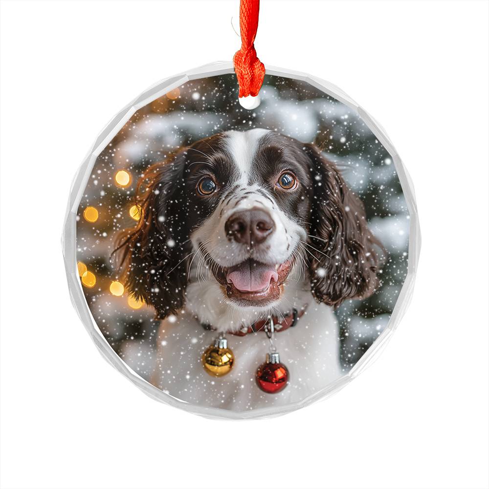 Beautiful English Springer Spaniel Dog Christmas Night Design 4 Glass Ornament