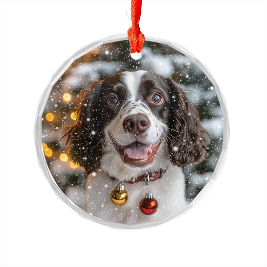 Beautiful English Springer Spaniel Dog Christmas Night Design 4 Glass Ornament