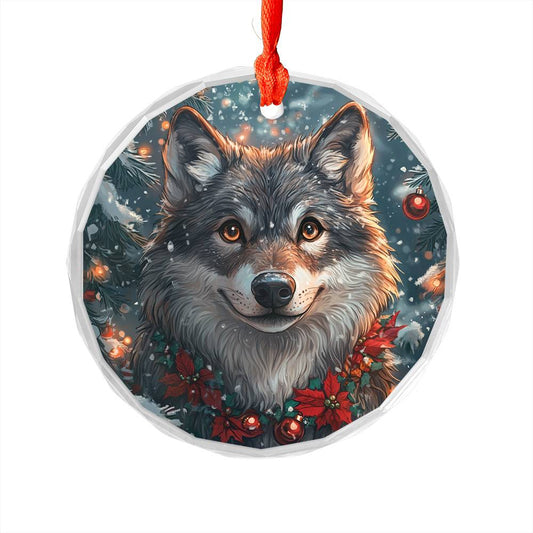 Beautiful Angus Wolf Christmas Night Design 1 Glass Ornament
