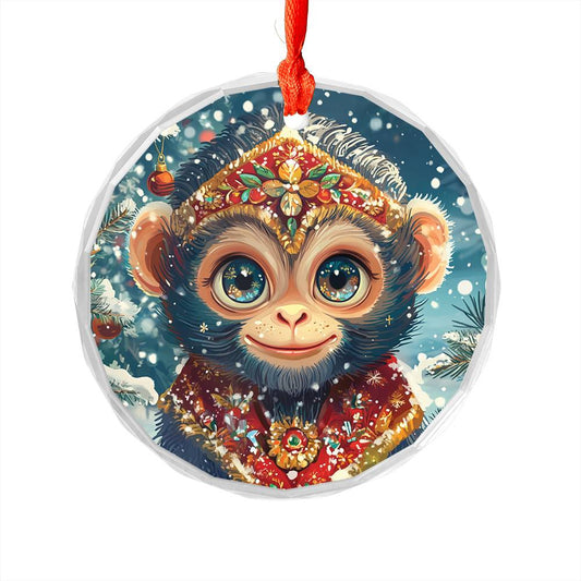 Beautiful Angus Monkey Christmas Night Design 2 Glass Ornament