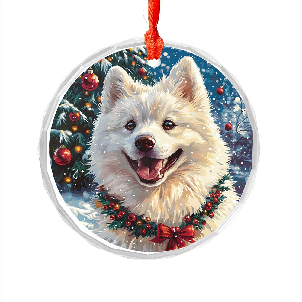 Beautiful Samoyed Dog Christmas Night Design 2 Glass Ornament