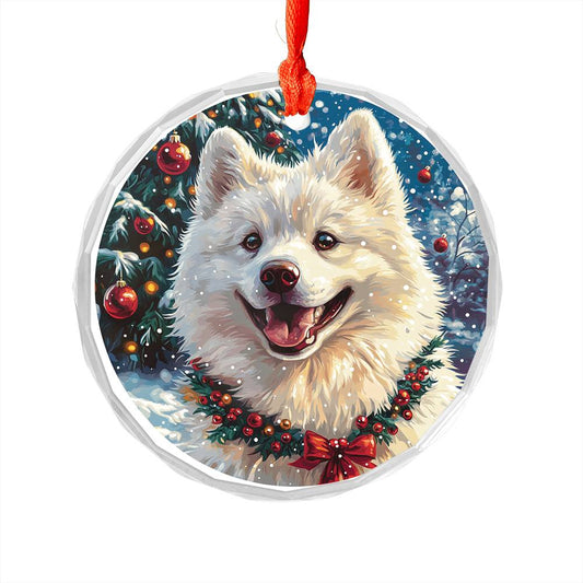 Beautiful Samoyed Dog Christmas Night Design 2 Glass Ornament