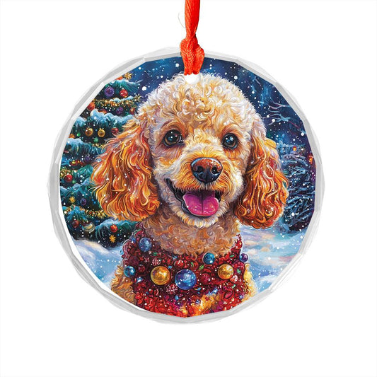 Beautiful Angus Poodle Dog Christmas Night Design 3 Glass Ornament