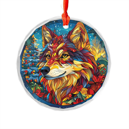Beautiful Angus Wolf Christmas Night Design 3 Glass Ornament