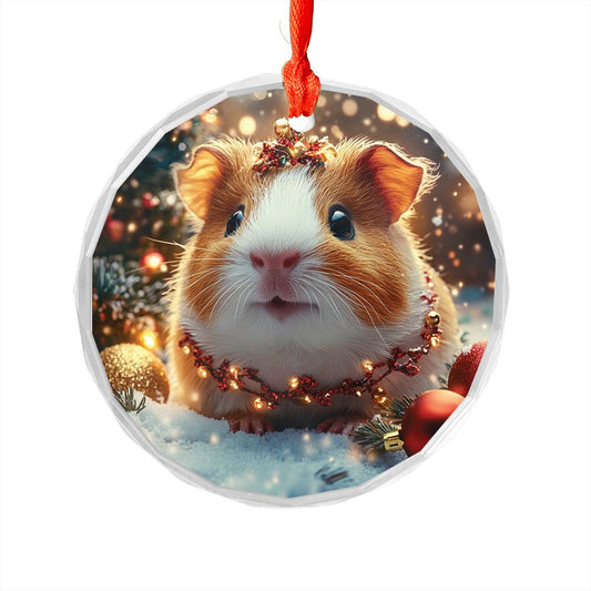 Beautiful Guinea Pig Christmas Night Design 1 Glass Ornament