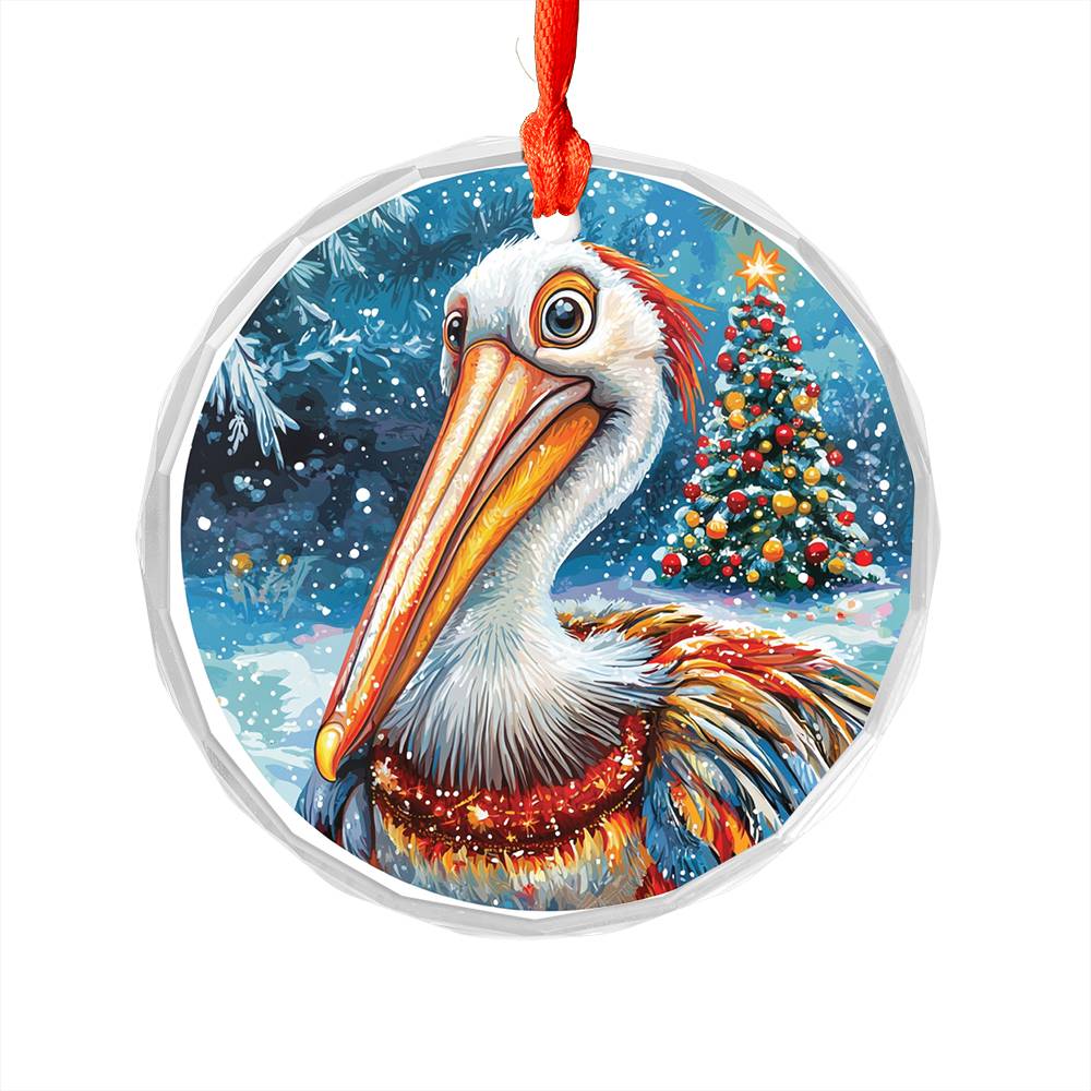 Beautiful Pelican Christmas Night Design 1 Glass Ornament
