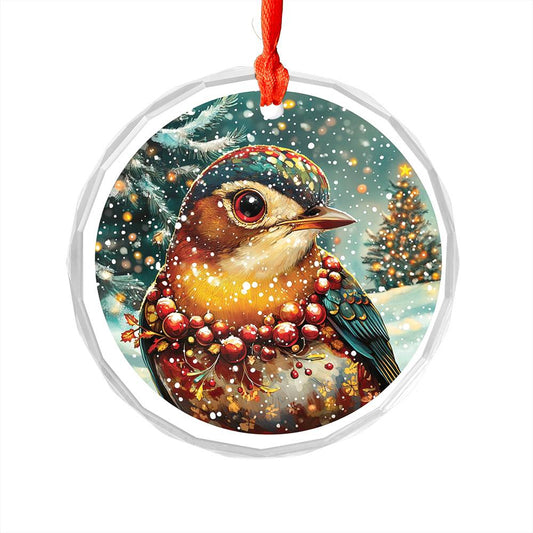 Beautiful Thrush Christmas Night Design 2 Glass Ornament