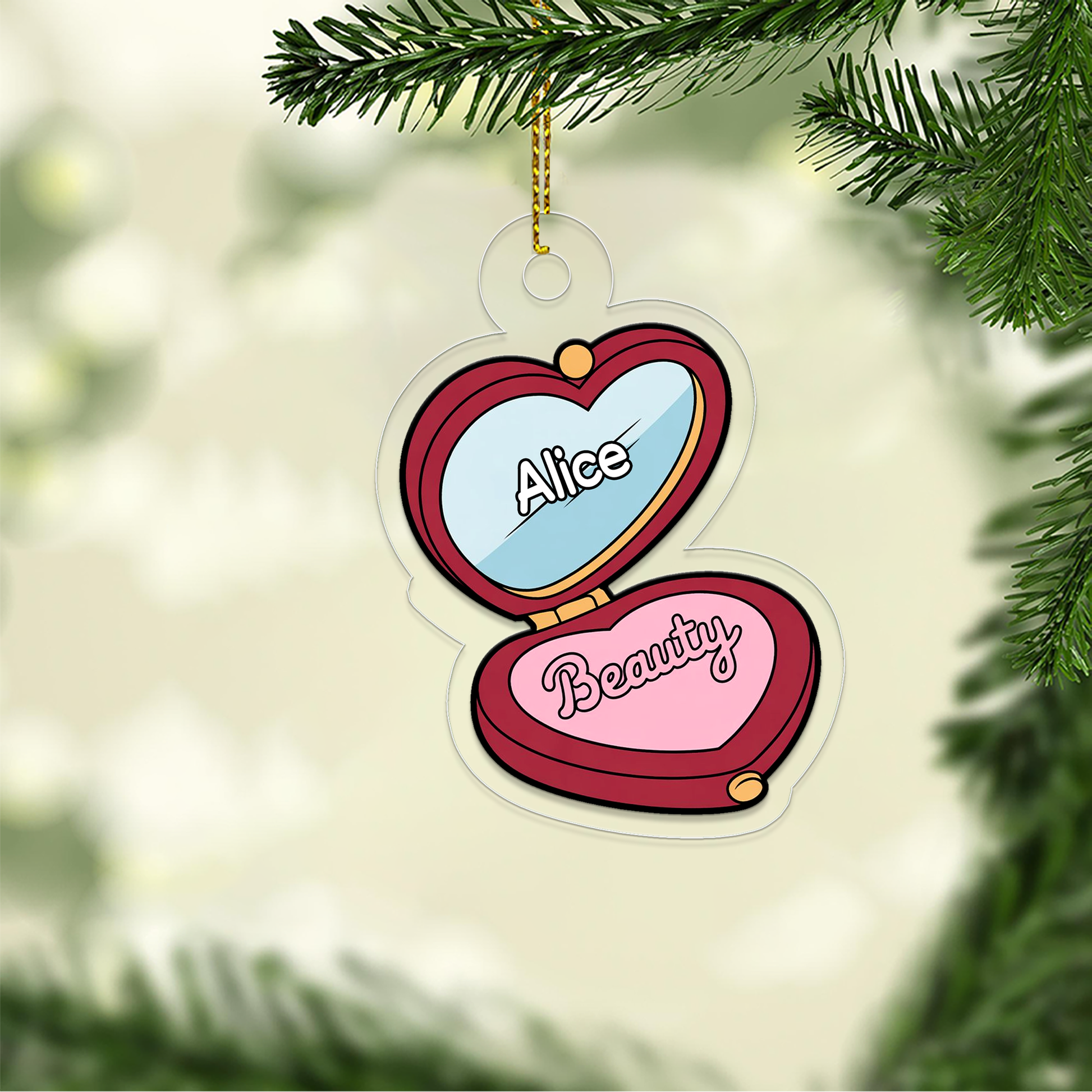 Personalized Beauty Locket Makeup Compact Ornament, Christmas Decor, Beauty Ornaments, Makeup Artist Ornament, Xmas Makeup Gifts