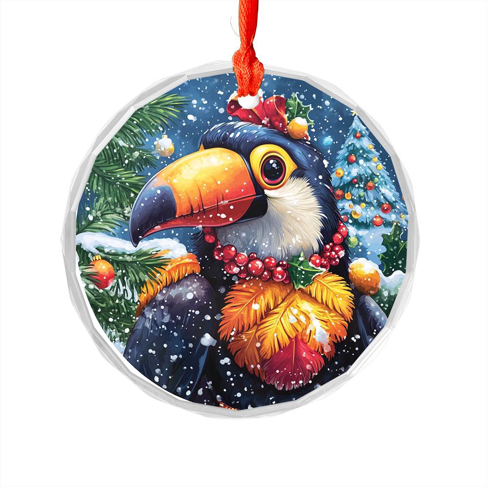 Beautiful Toucan Christmas Night Design 2 Glass Ornament