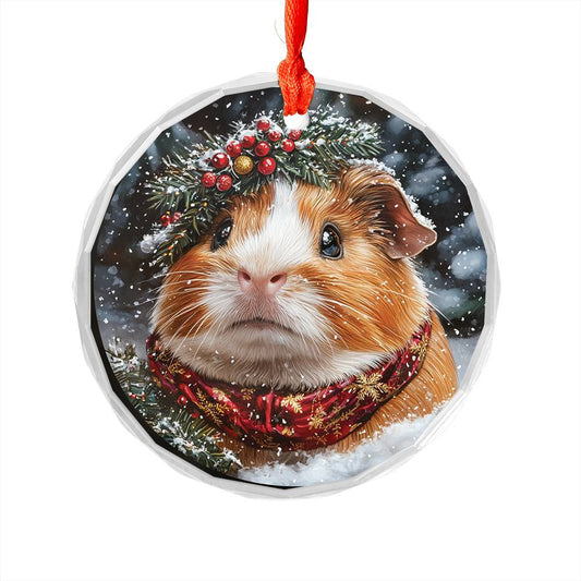 Beautiful Guinea Pig Christmas Night Design 4 Glass Ornament