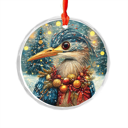 Beautiful Heron Christmas Night Design 4 Glass Ornament