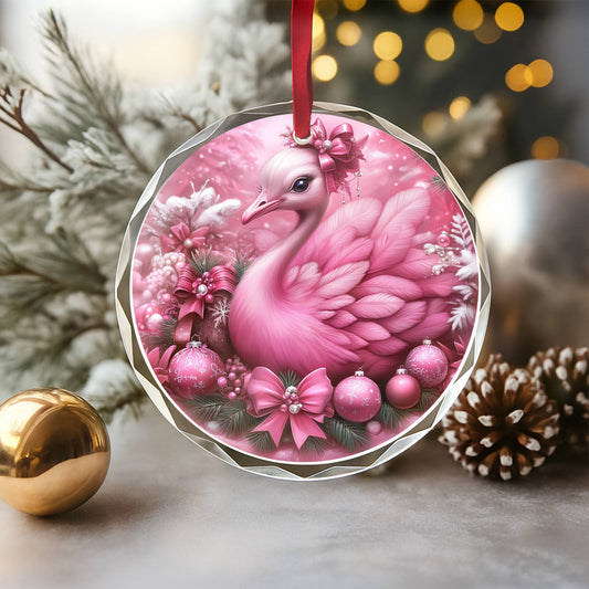 Ostrich Pink Christmas Design 4 Glass Ornament