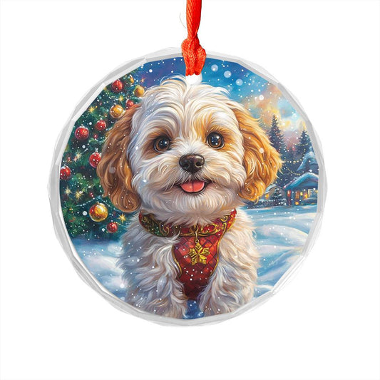 Beautiful Havanese Dog Christmas Night Design 2 Glass Ornament