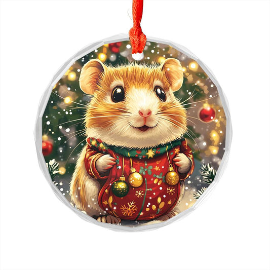 Beautiful Hamster Christmas Night Design 1 Glass Ornament