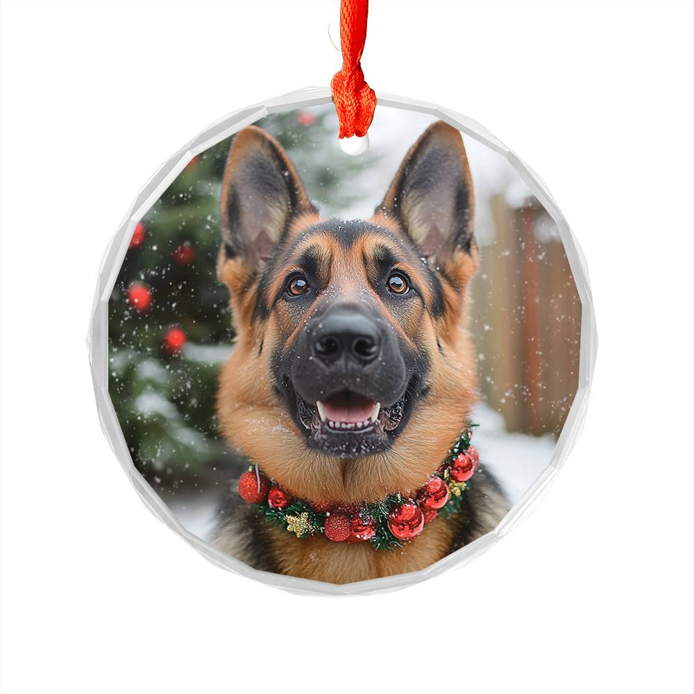 Beautiful German Shepherd Dog Christmas Night Design 1 Glass Ornament