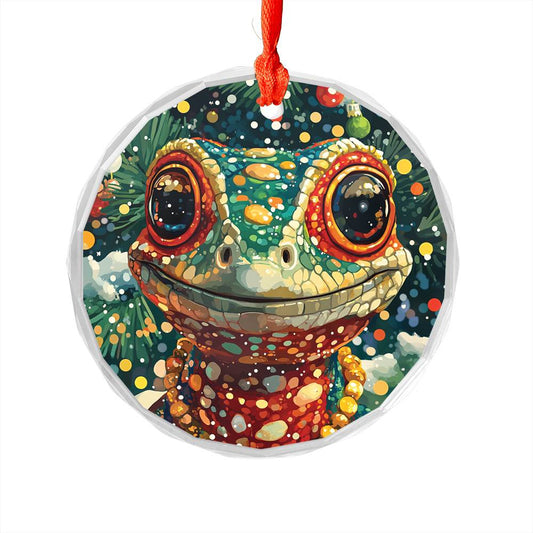 Beautiful Angus Lizard Christmas Night Design 3 Glass Ornament