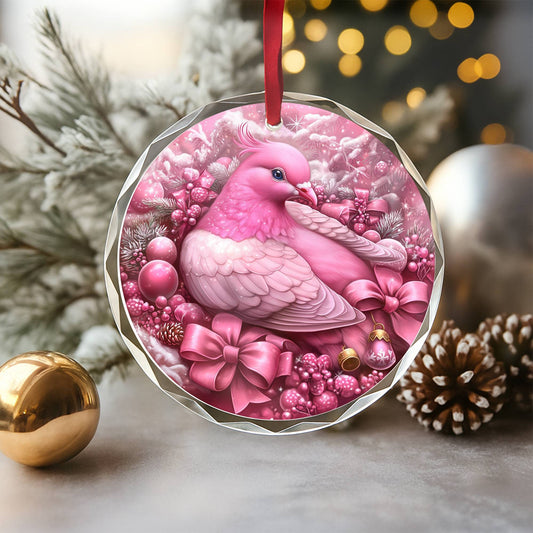 Pigeon Pink Christmas Design 3 Glass Ornament