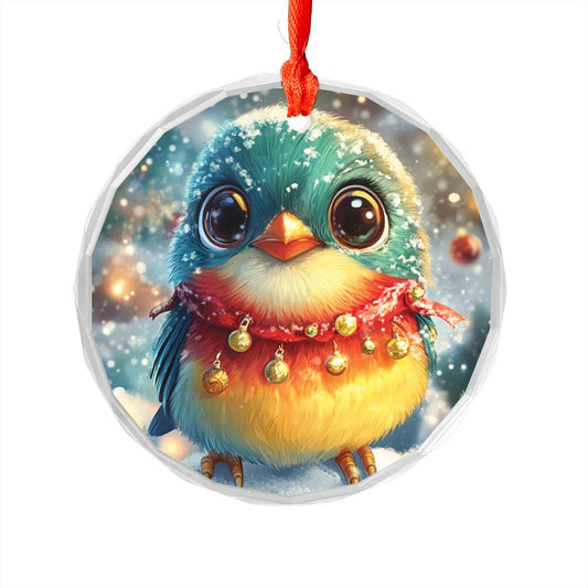 Beautiful Songbird Christmas Night Design 3 Glass Ornament