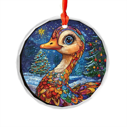 Beautiful Goose Christmas Night Design 1 Glass Ornament