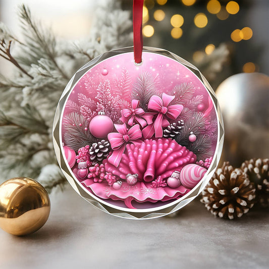 Coral Pink Christmas Design 1 Glass Ornament