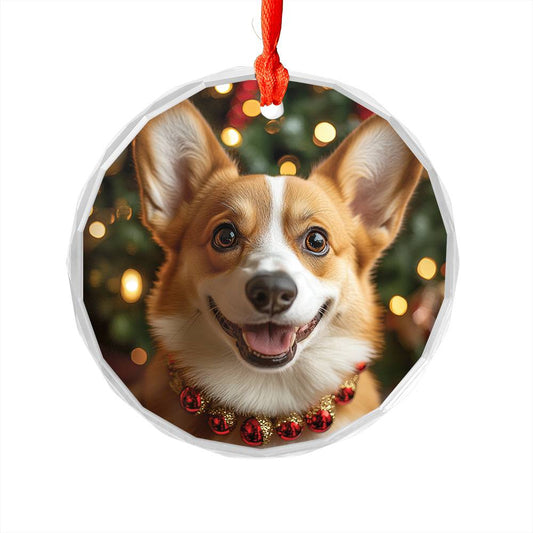 Beautiful Angus Corgi Dog Christmas Night Design 2 Glass Ornament