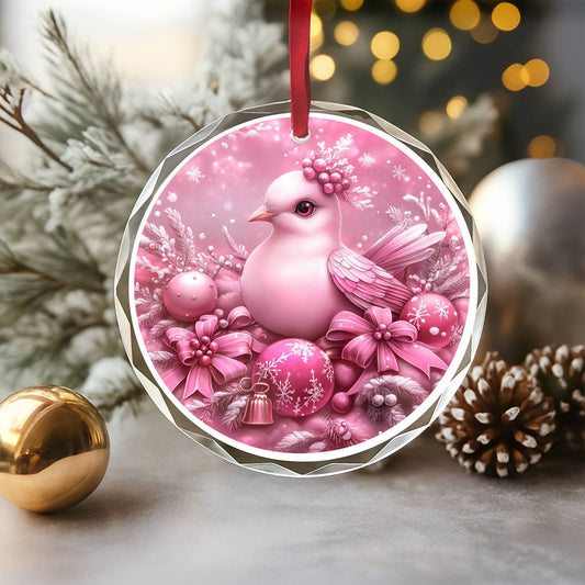 Dove Pink Christmas Design 1 Glass Ornament