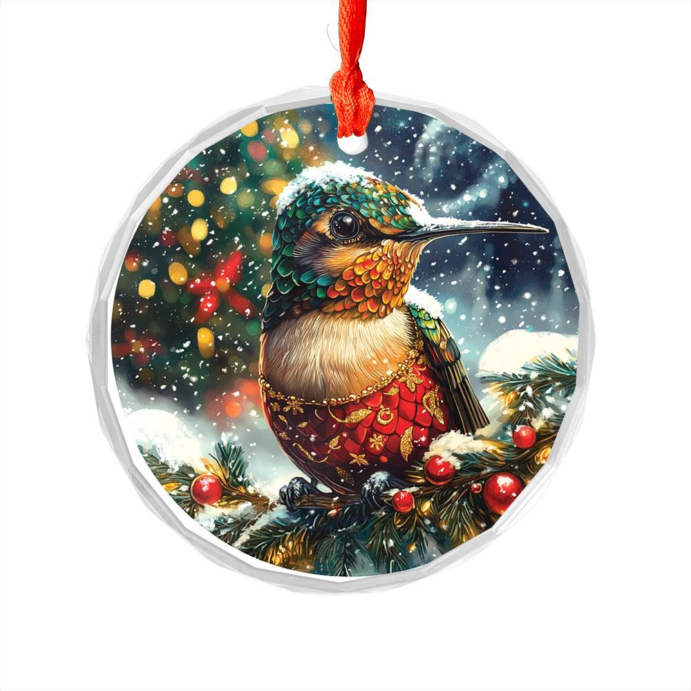 Beautiful Hummingbird Christmas Night Design 3 Glass Ornament