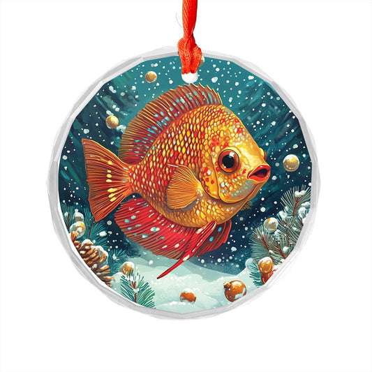 Beautiful Angus Discus Fish Christmas Night Design 1 Glass Ornament