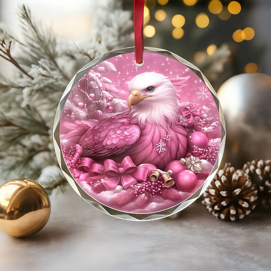 Eagle Pink Christmas Design 1 Glass Ornament