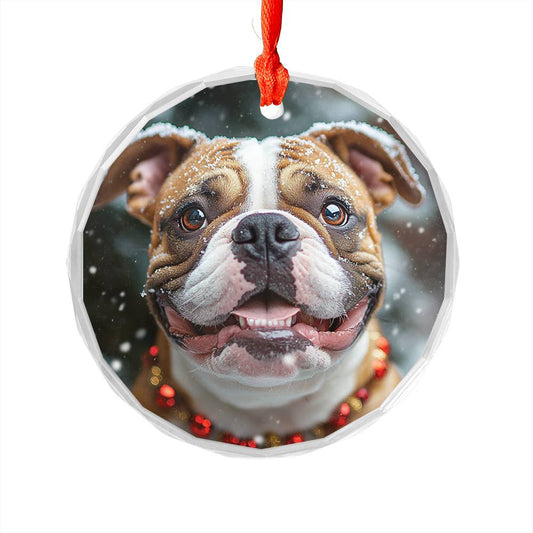 Beautiful Angus Bulldog Dog Christmas Night Design 1 Glass Ornament