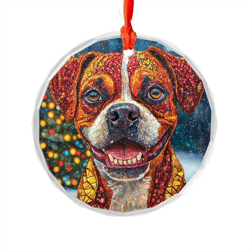 Beautiful Angus Boxer Dog Christmas Night Design 1 Glass Ornament