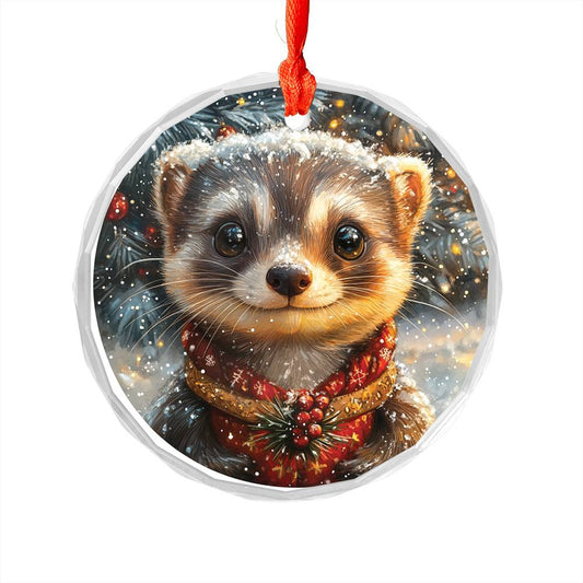 Beautiful Ferret Christmas Night Design 2 Glass Ornament