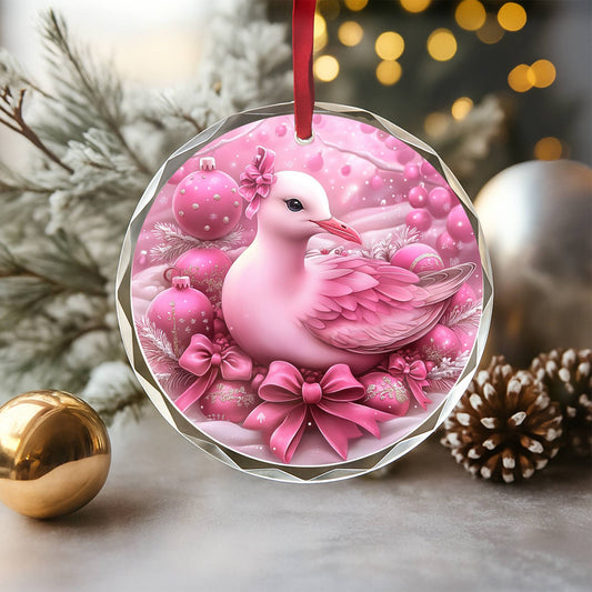 Seagull Pink Christmas Design 1 Glass Ornament
