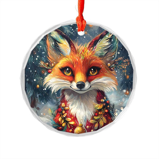 Beautiful Angus Fox Christmas Night Design 3 Glass Ornament