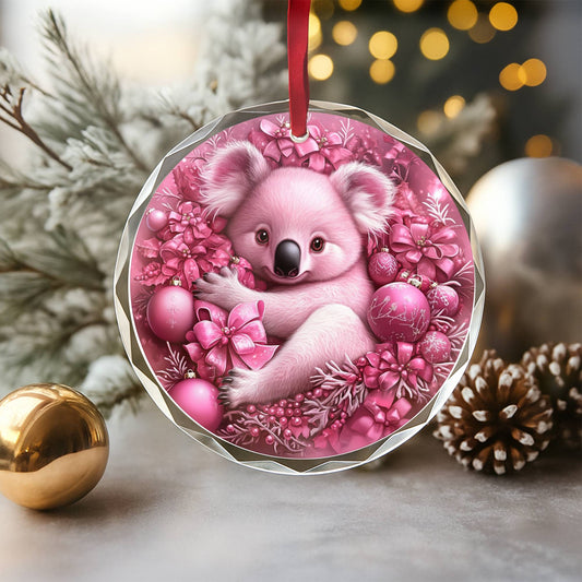 Koala Pink Christmas Design 2 Glass Ornament