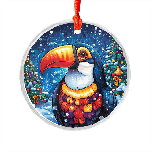 Beautiful Toucan Christmas Night Design 3 Glass Ornament