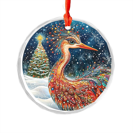 Beautiful Heron Christmas Night Design 1 Glass Ornament