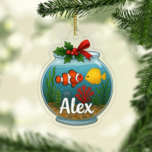 Personalized Fish Tank Christmas Ornament, Custom Aquarium Christmas Ornament, Custom Name Christmas Tree Ornament, Love Fish Ornament