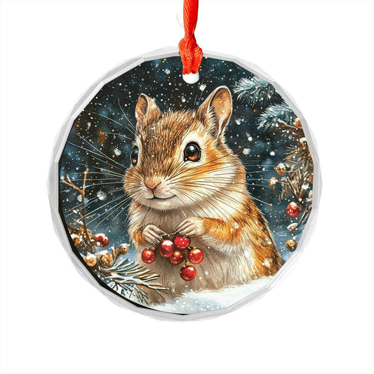 Beautiful Gerbil Christmas Night Design 3 Glass Ornament