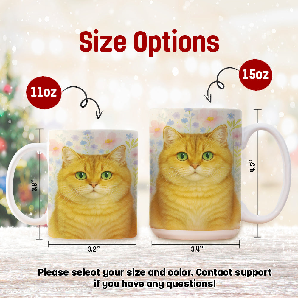 Custom Photo Cat Floral Watercolor Art Mug